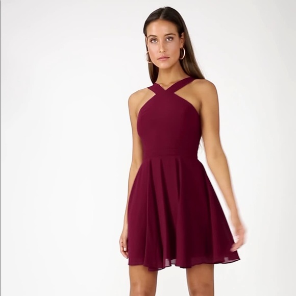 Burgundy Skater Dress (Halter Top) - Picture 6 of 7